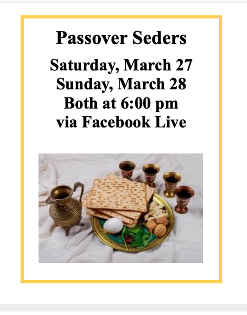 Passover Seder Dates Temple B'nai Israel